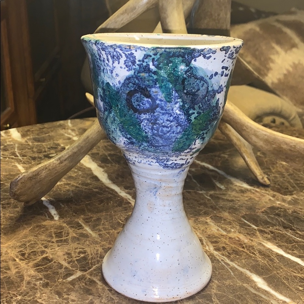 Handmade pottery wine glass